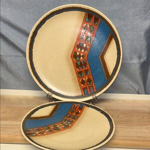 Vintage Mikasa Indian Feast Tepee set of 2 Plate Southwest DE853 Aztec